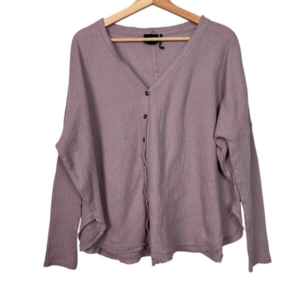 Urban Outfitters Out from Under MED JoJo Button Up Thermal Top Mauve Oversized - Picture 1 of 9